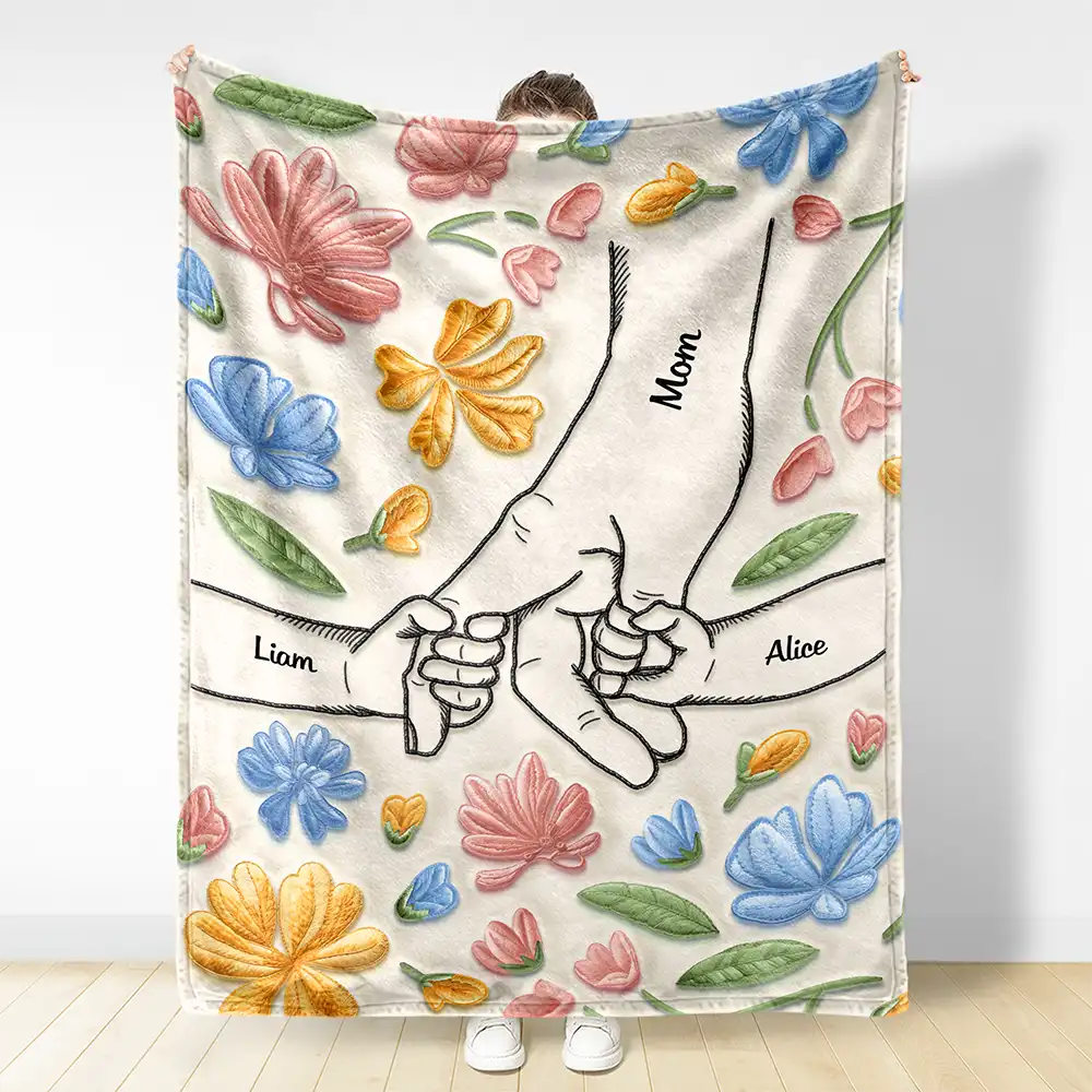 Hand In Hand, I Will Always Protect You - Faux Embroidered Effect Printed Fabric, Personalized Fleece Blanket, Sherpa Blanket - Image 3
