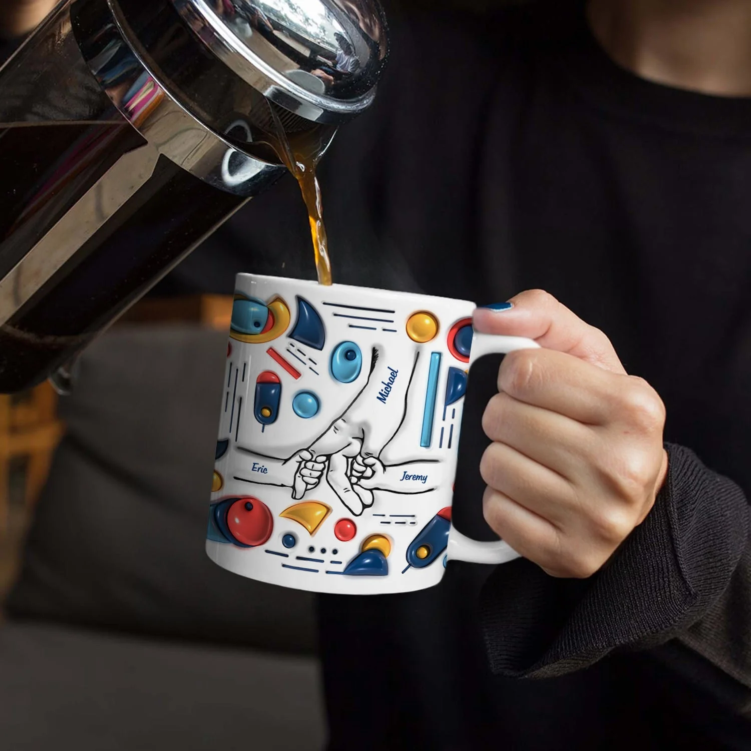 Hand In Hand, I Will Always Protect You - Gift For Dad, Grandpa - 3D Inflated Effect Printed Mug, Personalized White Edge-to-Edge Mug - Image 4