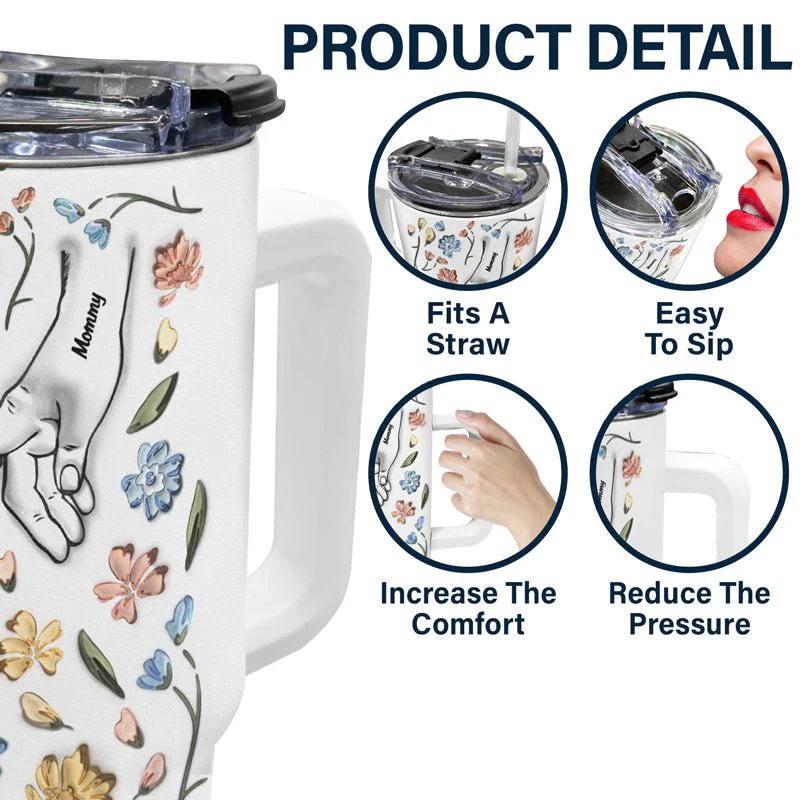Hand In Hand, I Will Always Protect You - Gift For Mom, Grandma - 3D Inflated Effect Printed Cup, Personalized 40oz Tumbler With Straw - Image 5