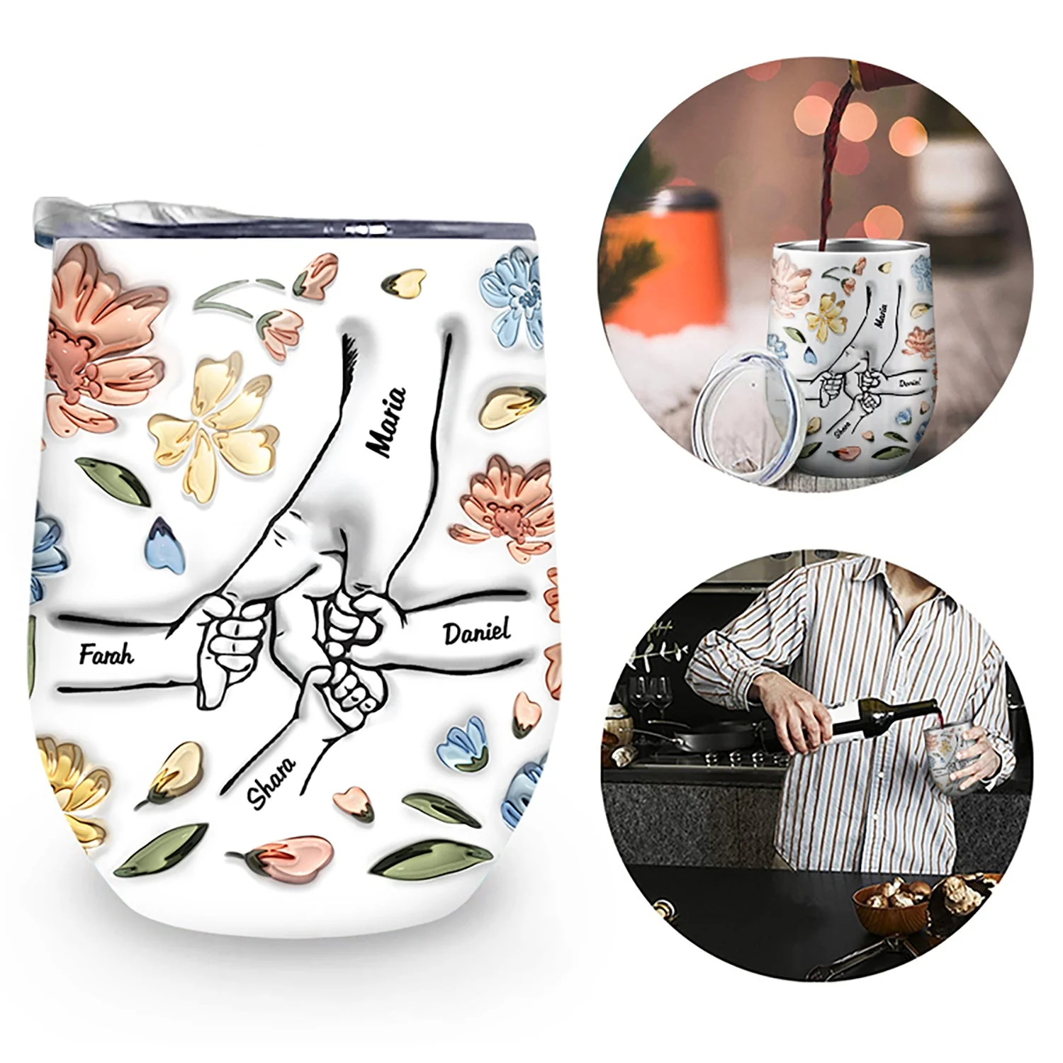 Hand In Hand, I Will Always Protect You - Gift For Mom, Grandma - 3D Inflated Effect Printed Cup - Personalized Wine Tumbler - Image 2