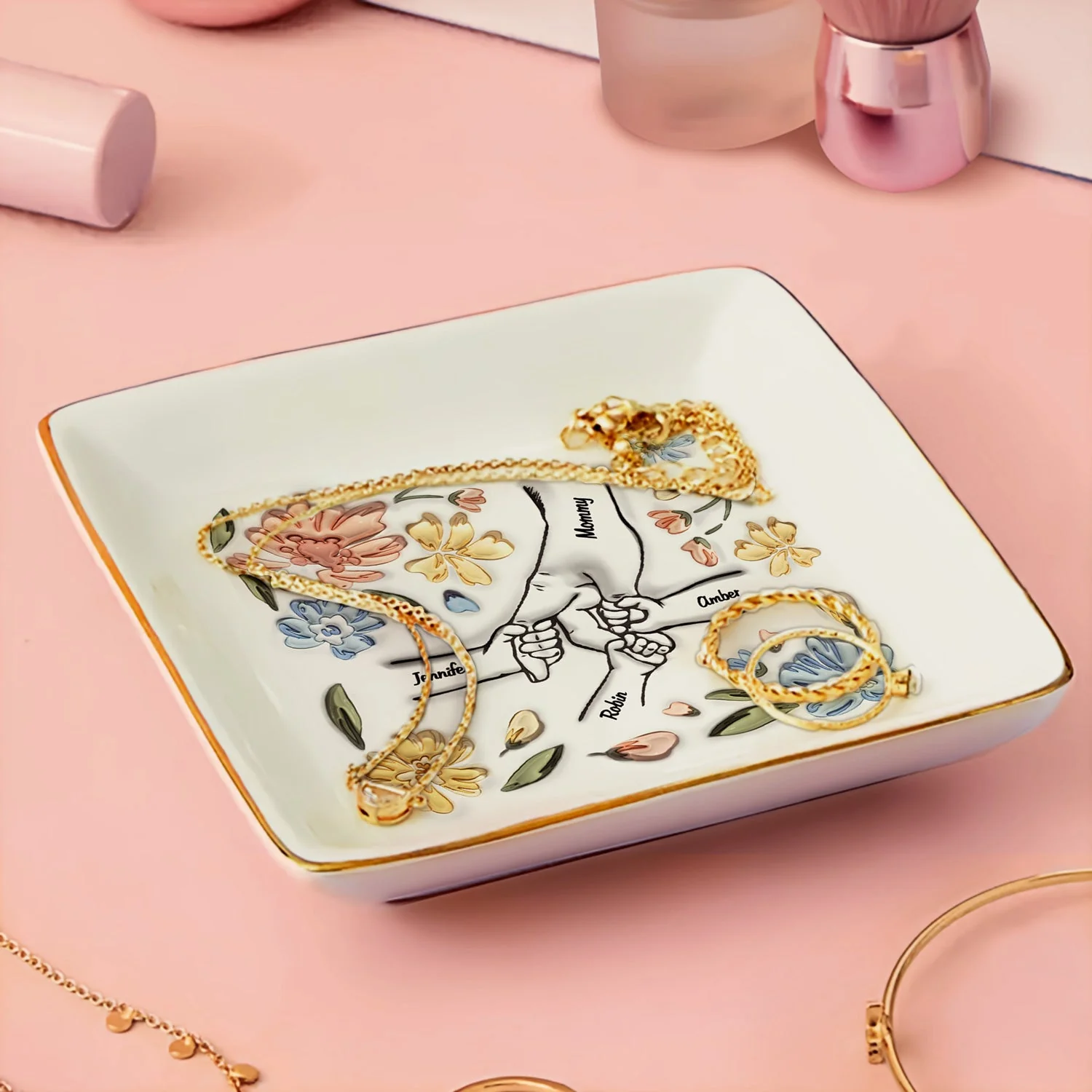Hand In Hand, I Will Always Protect You - Gift For Mom, Grandma - 3D Inflated Effect Printed Dish, Personalized Ring Dish - Image 3