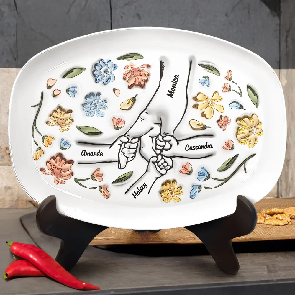 Hand In Hand, I Will Always Protect You - Gift For Mom, Grandma - 3D Inflated Effect Printed Personalized Plate - Image 4