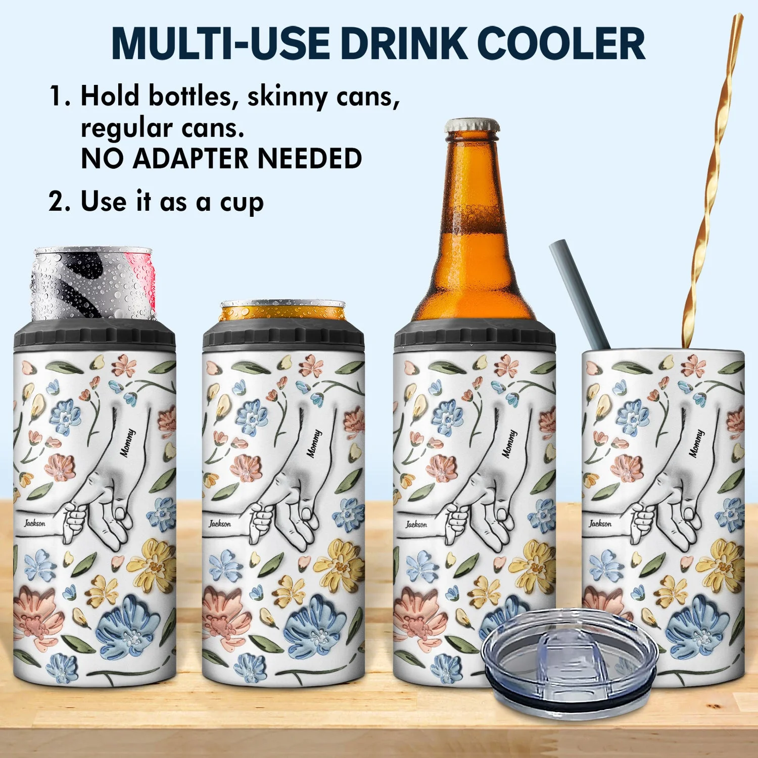 Hand In Hand, I Will Always Protect You - Gift For Mom, Grandma - 3D Inflated Effect Printed Tumbler, Personalized 4 In 1 Can Cooler Tumbler - Image 2