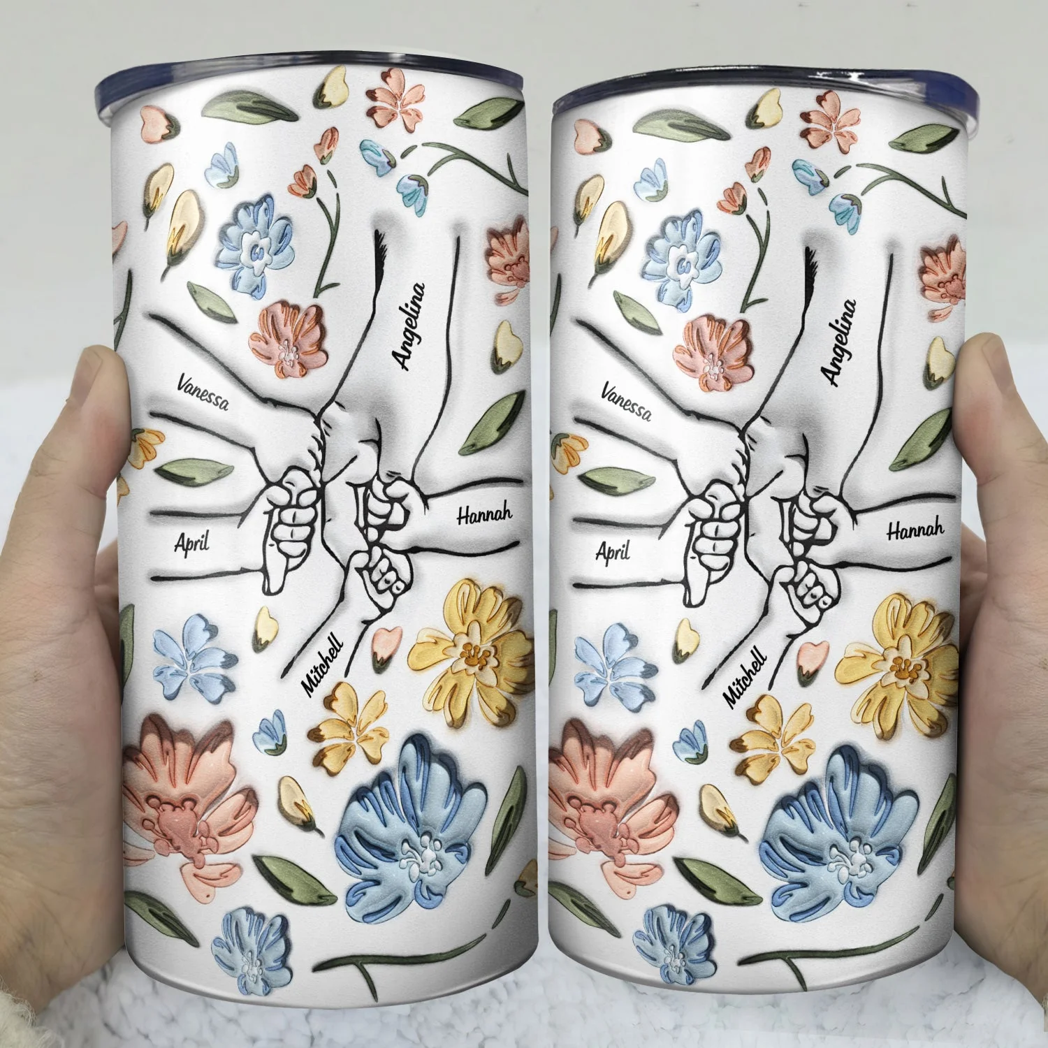 Hand In Hand, I Will Always Protect You - Gift For Mom, Grandma - 3D Inflated Effect Printed Tumbler, Personalized 4 In 1 Can Cooler Tumbler - Image 3