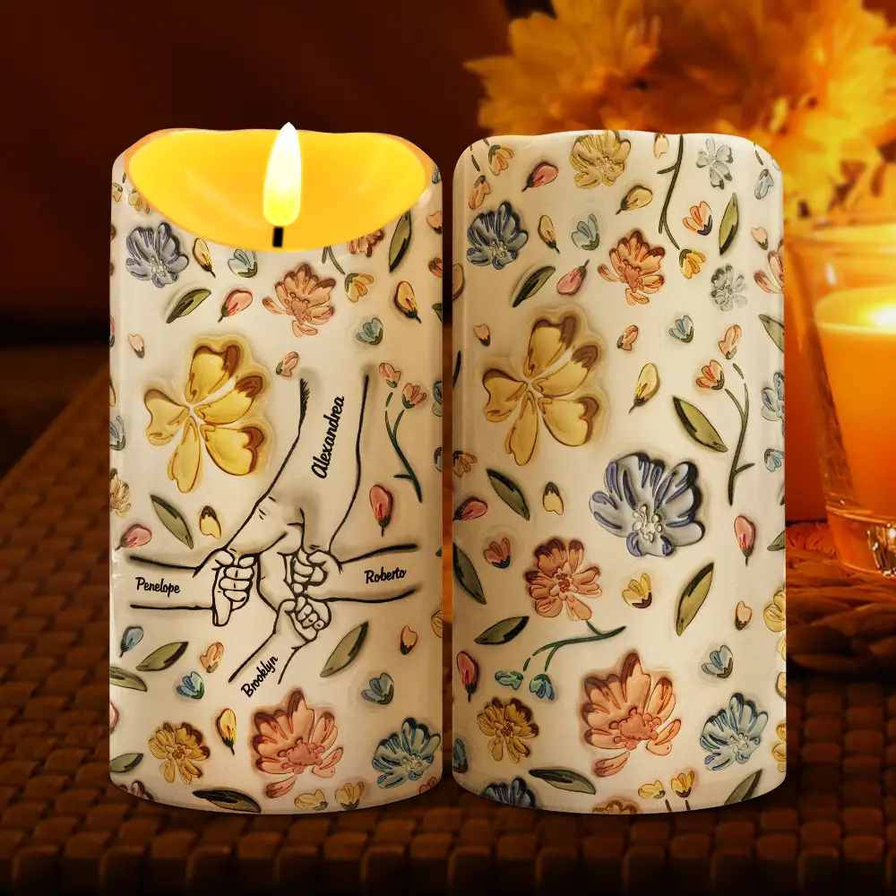 Hand In Hand, I Will Always Protect You Mom, Grandma - 3D Inflated Effect Printed Personalized Flameless LED Candle - Image 2