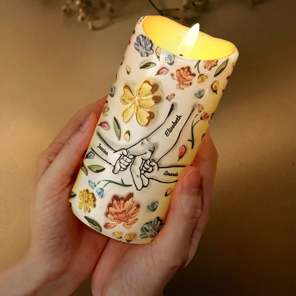 Hand In Hand, I Will Always Protect You Mom, Grandma - 3D Inflated Effect Printed Personalized Flameless LED Candle - Image 3