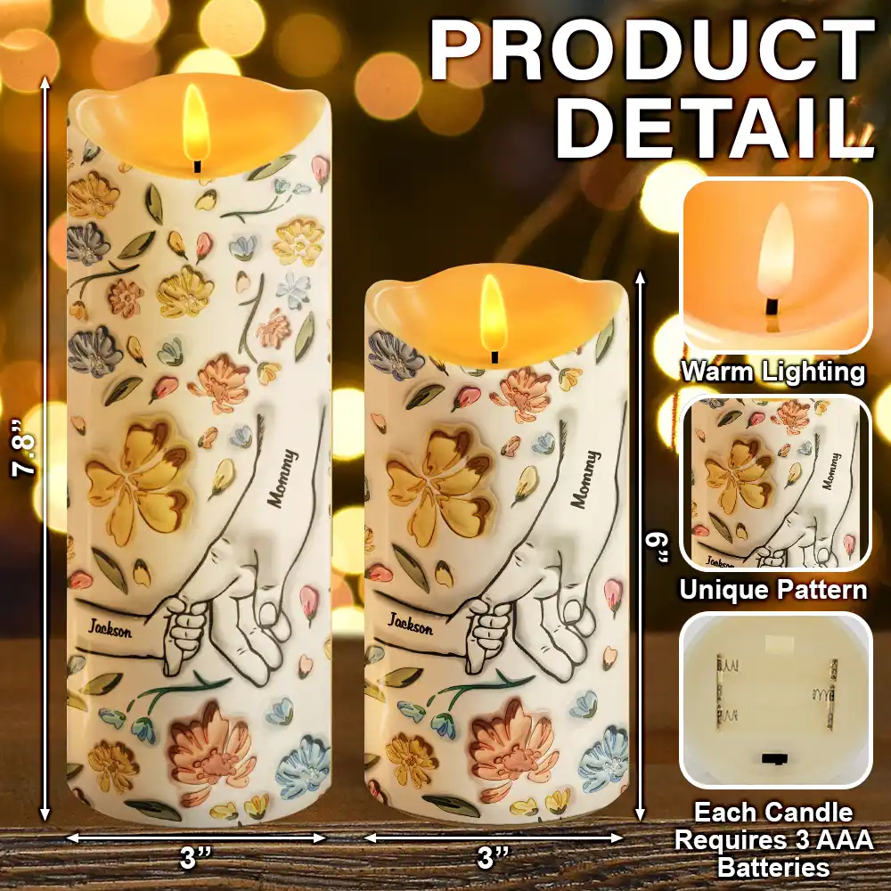 Hand In Hand, I Will Always Protect You Mom, Grandma - 3D Inflated Effect Printed Personalized Flameless LED Candle - Image 5