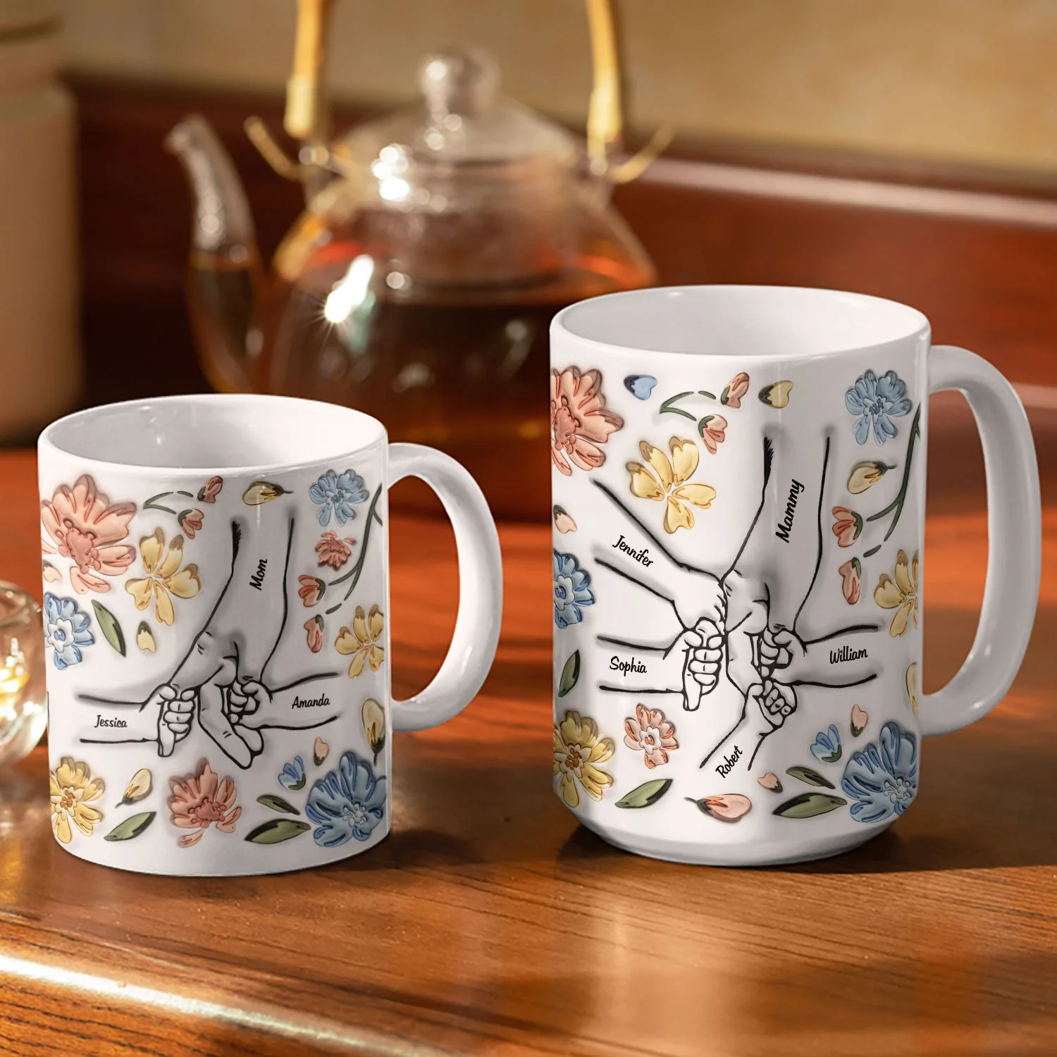 Hand In Hand, I Will Always Protect You, Mom To Grandma - Gift For Mother, Nana - 3D Inflated Effect Printed Mug, Personalized White Edge-to-Edge Mug - Image 3