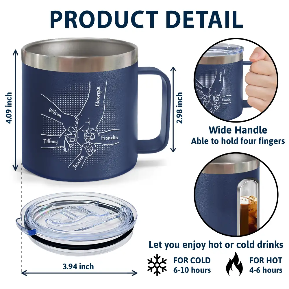 Hand In Hand, I Will Always Protect You - Personalized 14oz Stainless Steel Tumbler With Handle - Image 5