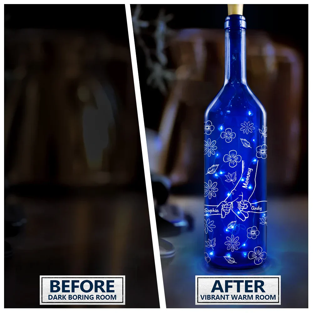 Hand In Hand, I Will Always Protect You - Personalized Blue Bottle Light - Image 3