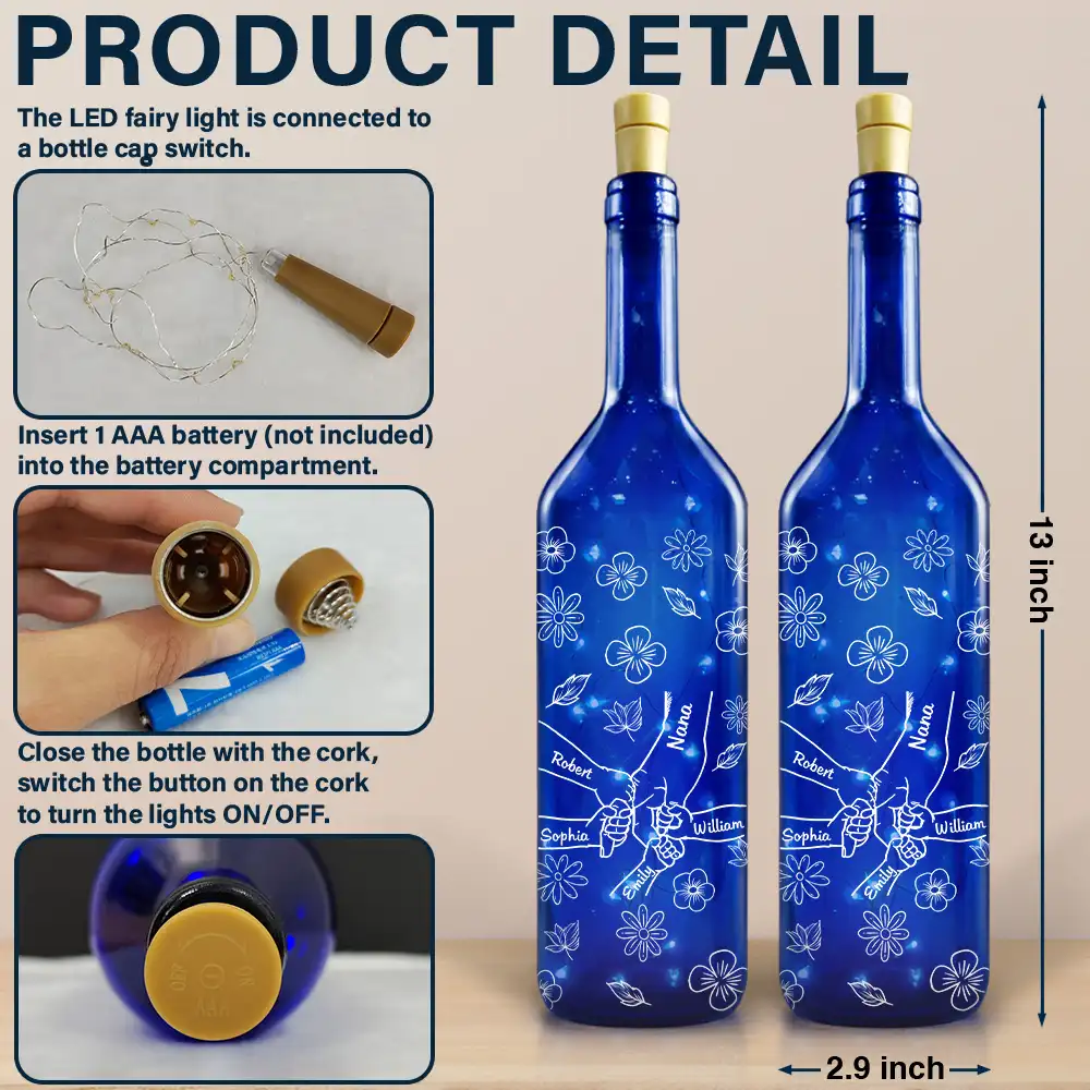 Hand In Hand, I Will Always Protect You - Personalized Blue Bottle Light - Image 4