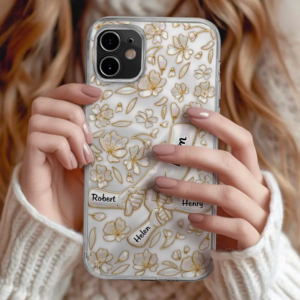 Hand In Hand Mom Grandma Nacre Effect 3D Inflated Effect Printed - Personalized Clear Phone Case - Image 2