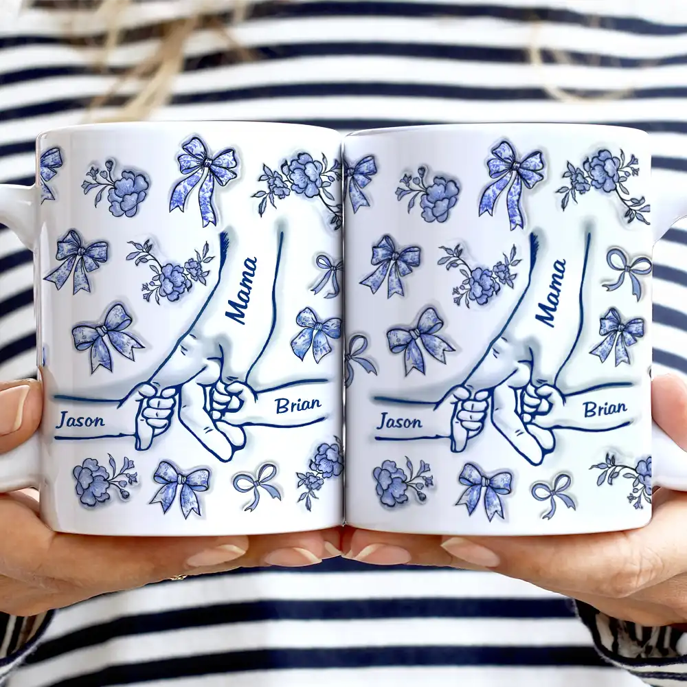 Hand In Hand Mom Toile De Jouy - 3D Inflated Effect Printed Mug, Personalized White Edge-to-Edge Mug - Image 2
