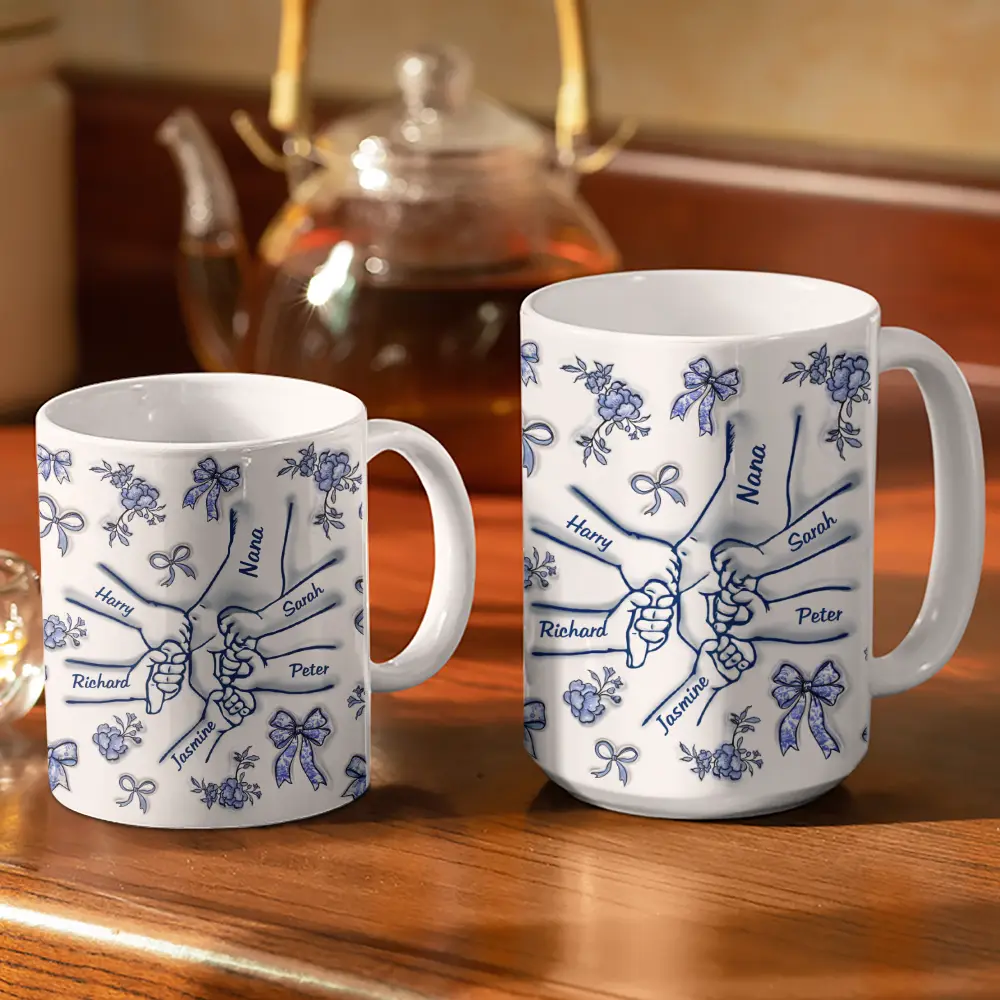 Hand In Hand Mom Toile De Jouy - 3D Inflated Effect Printed Mug, Personalized White Edge-to-Edge Mug - Image 3