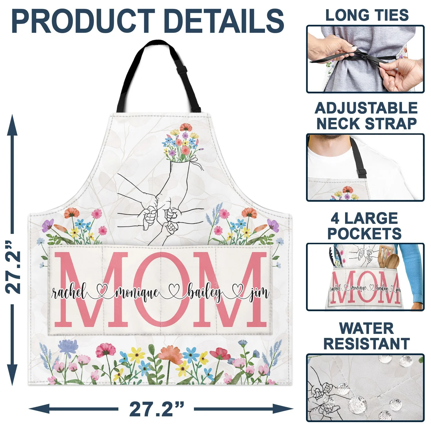 Hand In Hand Wild Flowers - Birthday, Loving Gift For Mom, Nana - Personalized Apron - Image 4