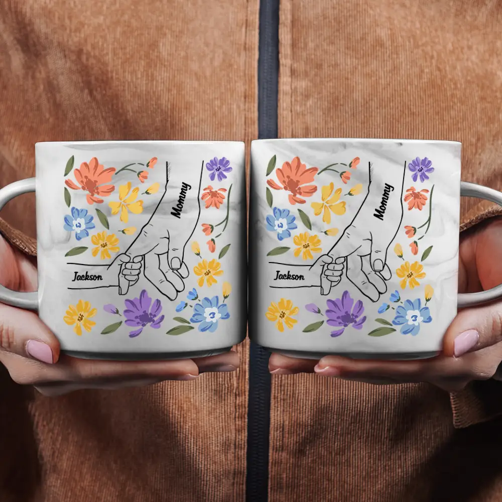 Hand In Hand Will Always Protect You Mom Nana - Personalized Marble Mug - Image 2