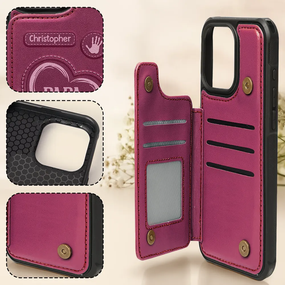 Hand Prints Dad Grandpa - Personalized Leather Flip Wallet Phone Case - Image 4
