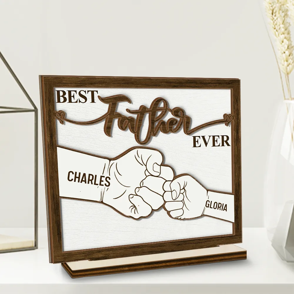 Hand Punch Best Dad Grandpa Ever - Personalized Custom Shaped 2-Layered Wooden Plaque - Image 2