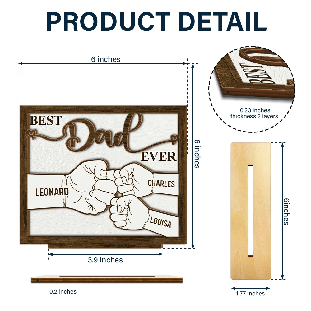 Hand Punch Best Dad Grandpa Ever - Personalized Custom Shaped 2-Layered Wooden Plaque - Image 4