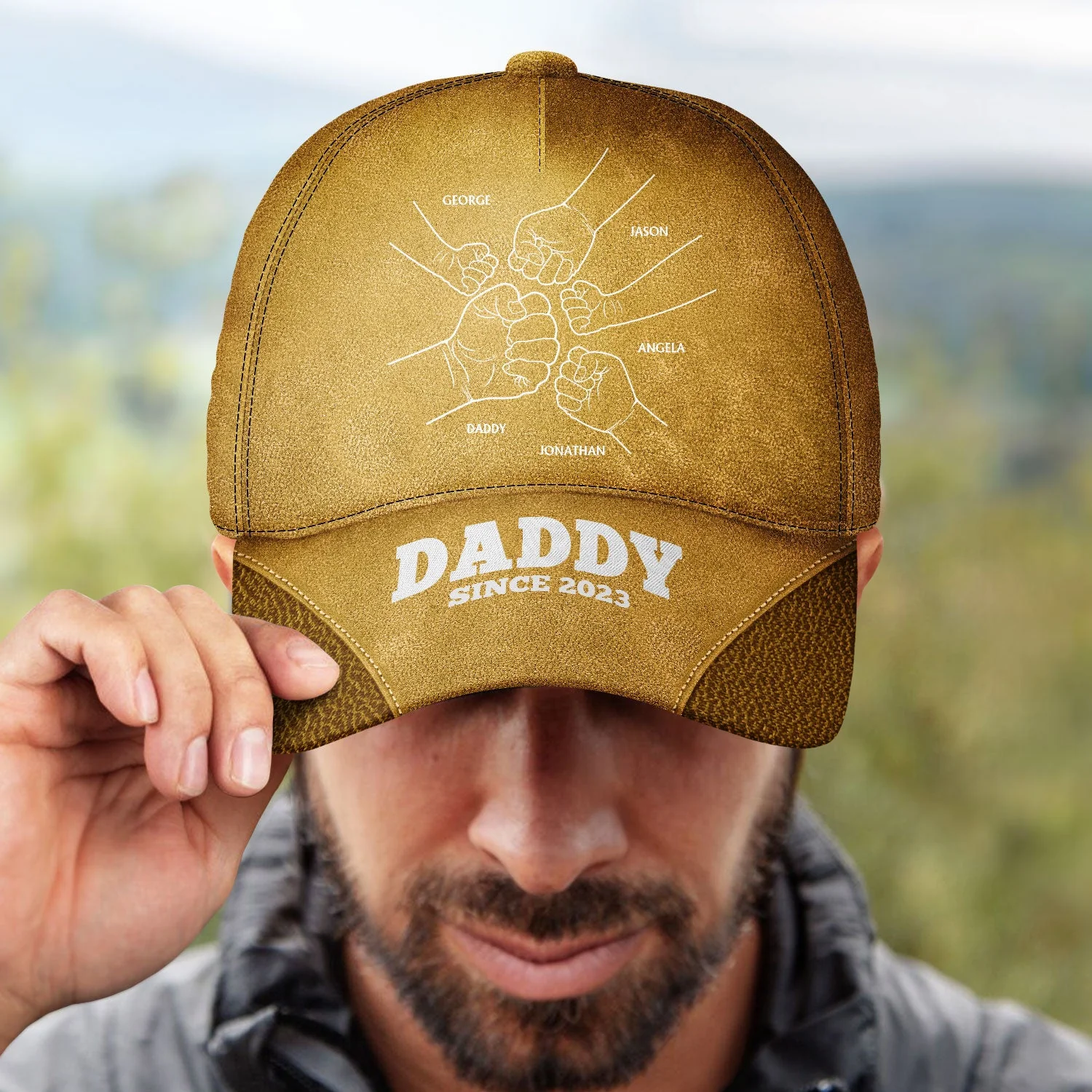 Hand Punch Line Sketch Dad Since - Personalized Classic Cap - Image 4