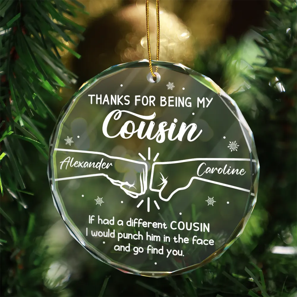 Hand Punch Thanks For Being My Brother - Personalized Circle Glass Ornament - Image 3