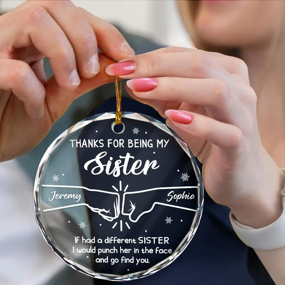 Hand Punch Thanks For Being My Brother - Personalized Circle Glass Ornament - Image 4