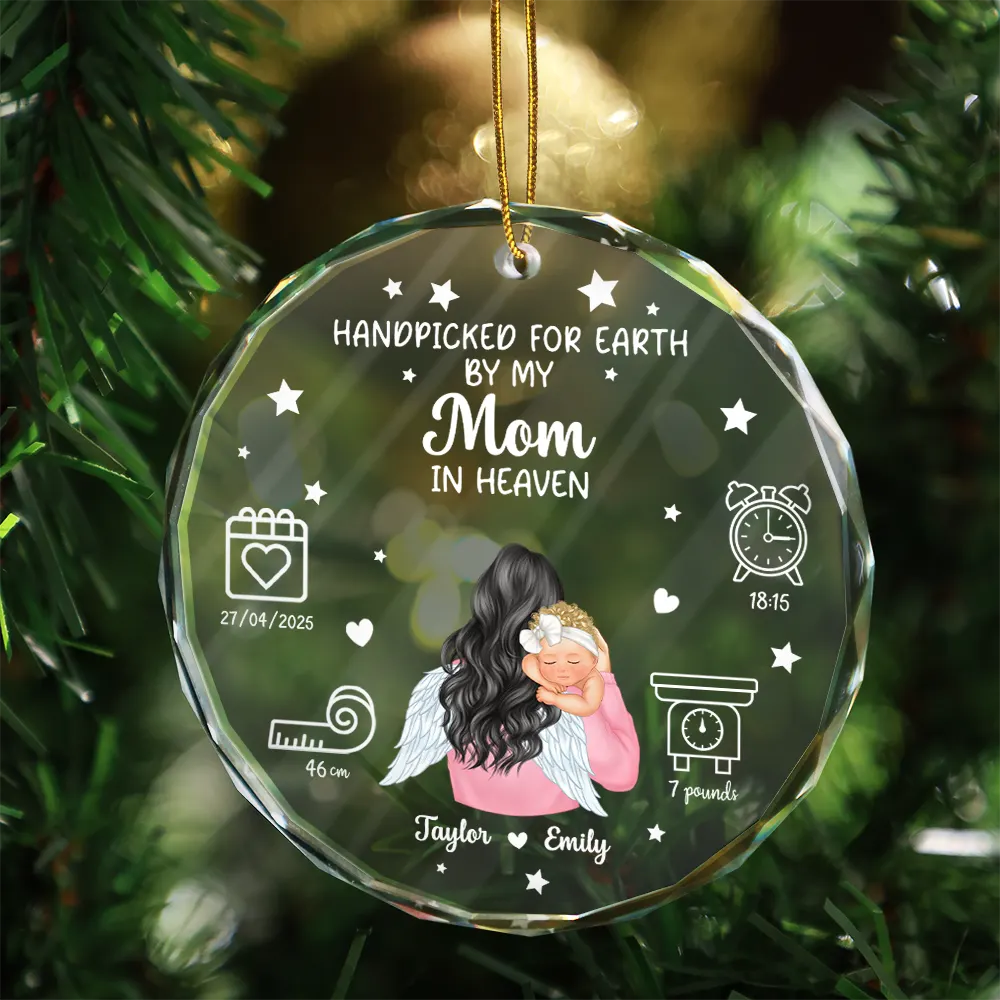 Handpicked For Earth By My Great Grandma Granpa In Heaven - Personalized Circle Glass Ornament - Image 3