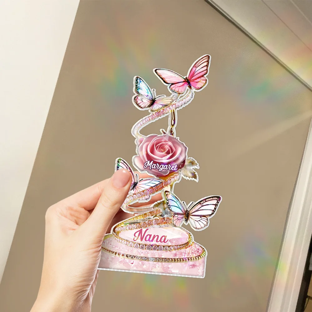 Handpicked Just For Mom Grandma 3D Crystal Effect Roses - Personalized Holographic Acrylic Plaque - Image 3