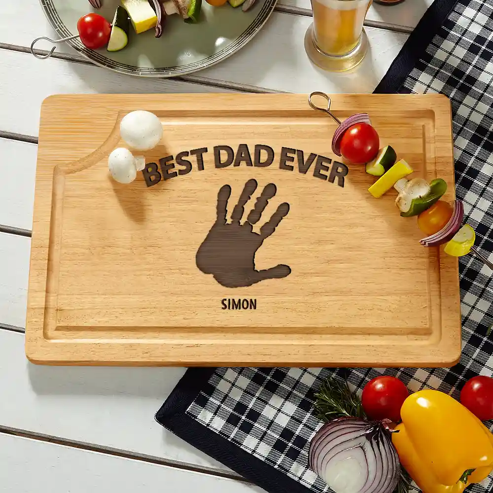 Handprints Best Dad Grandpa Papa Ever - Personalized Wooden Cutting Board - Image 3
