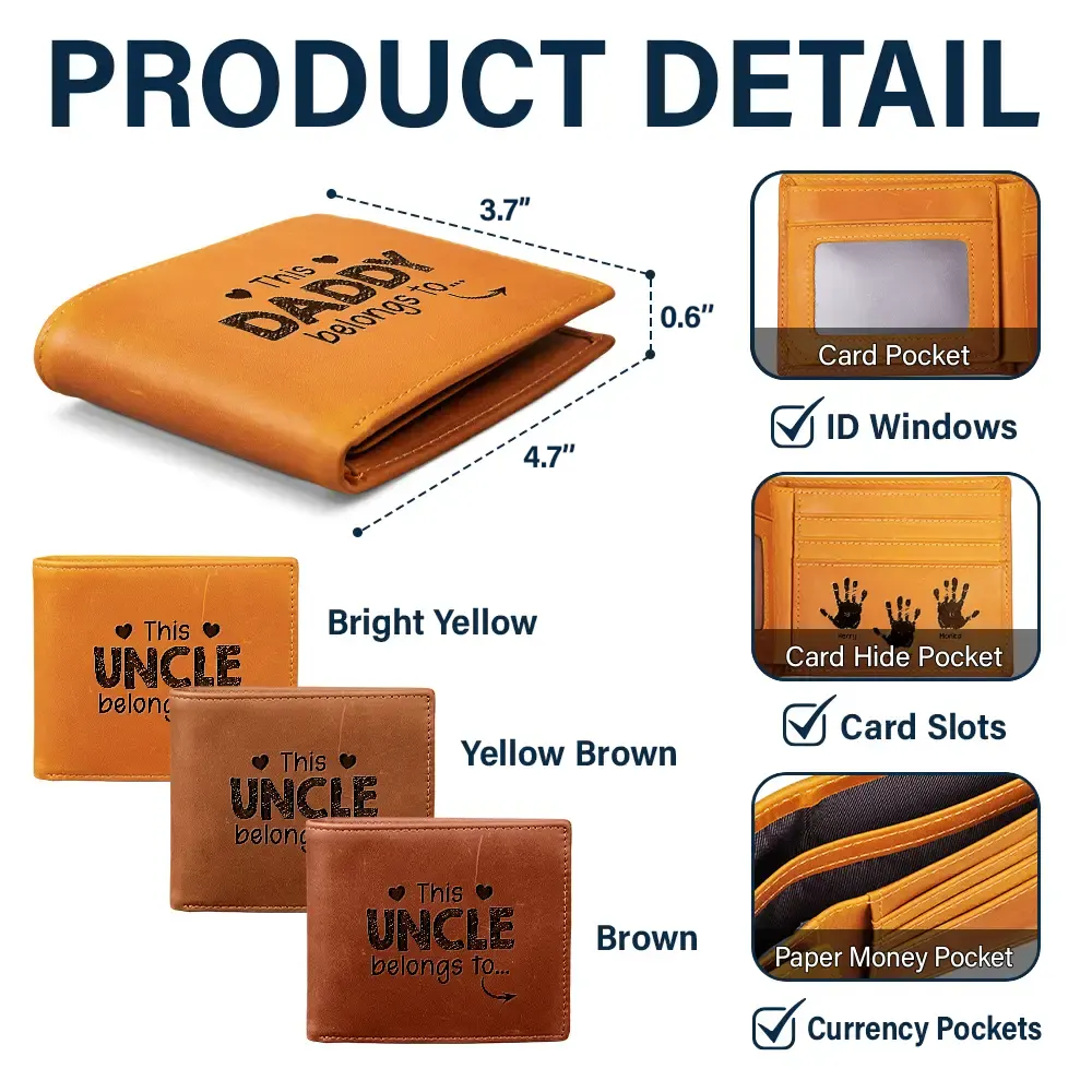 Handprints This Grandpa Daddy Belongs To - Personalized Engraved Leather Wallet - Image 5