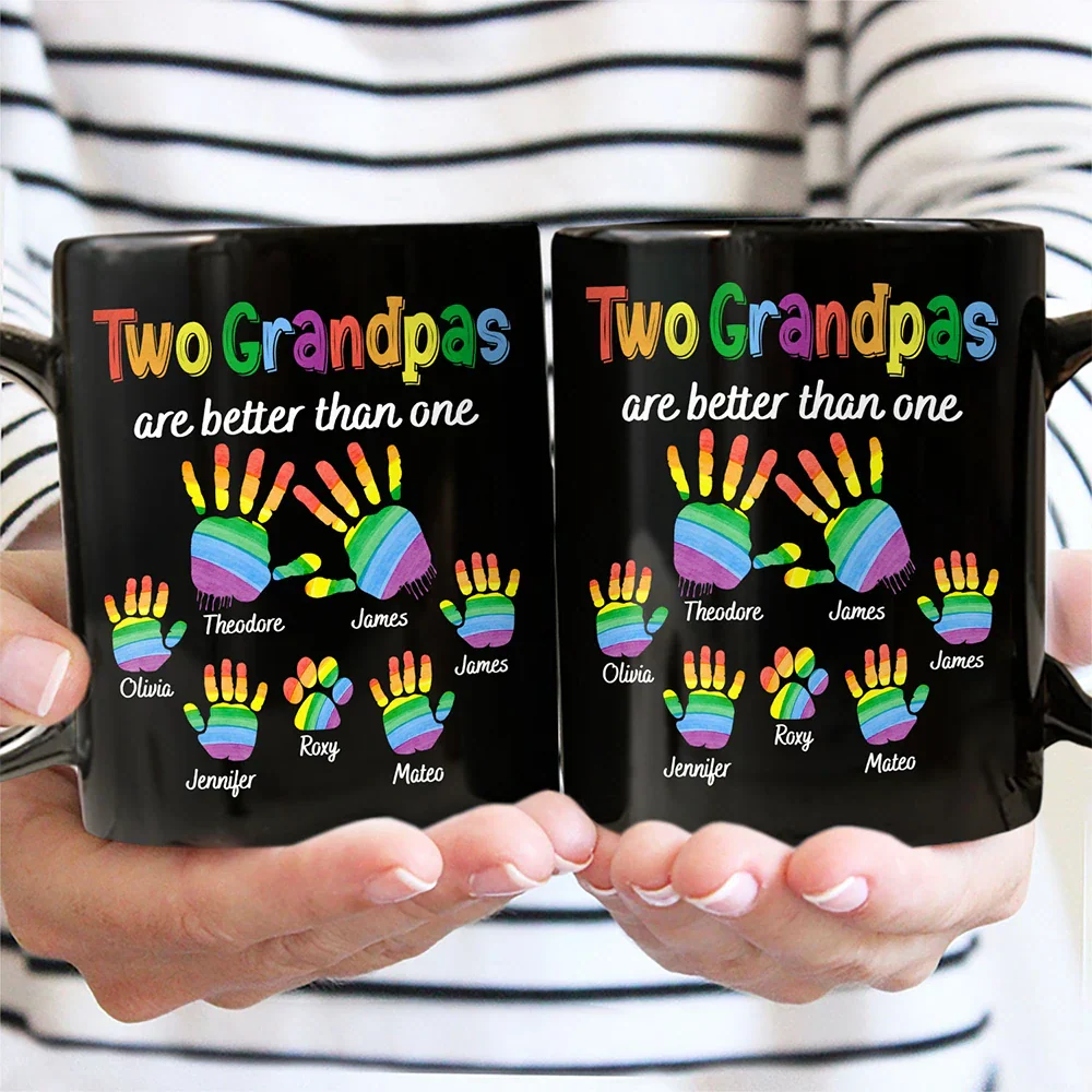 Handprints Two Are Better Than One - Personalized Black Mug - Image 2