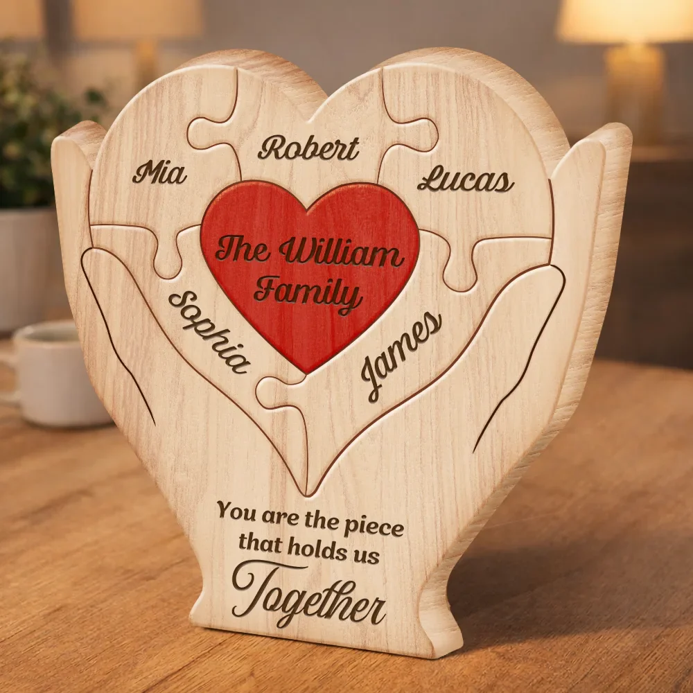 Hands Holding Heart You Are The Piece That Holds Us Together - Personalized Custom Shaped Wooden Puzzle - Image 3