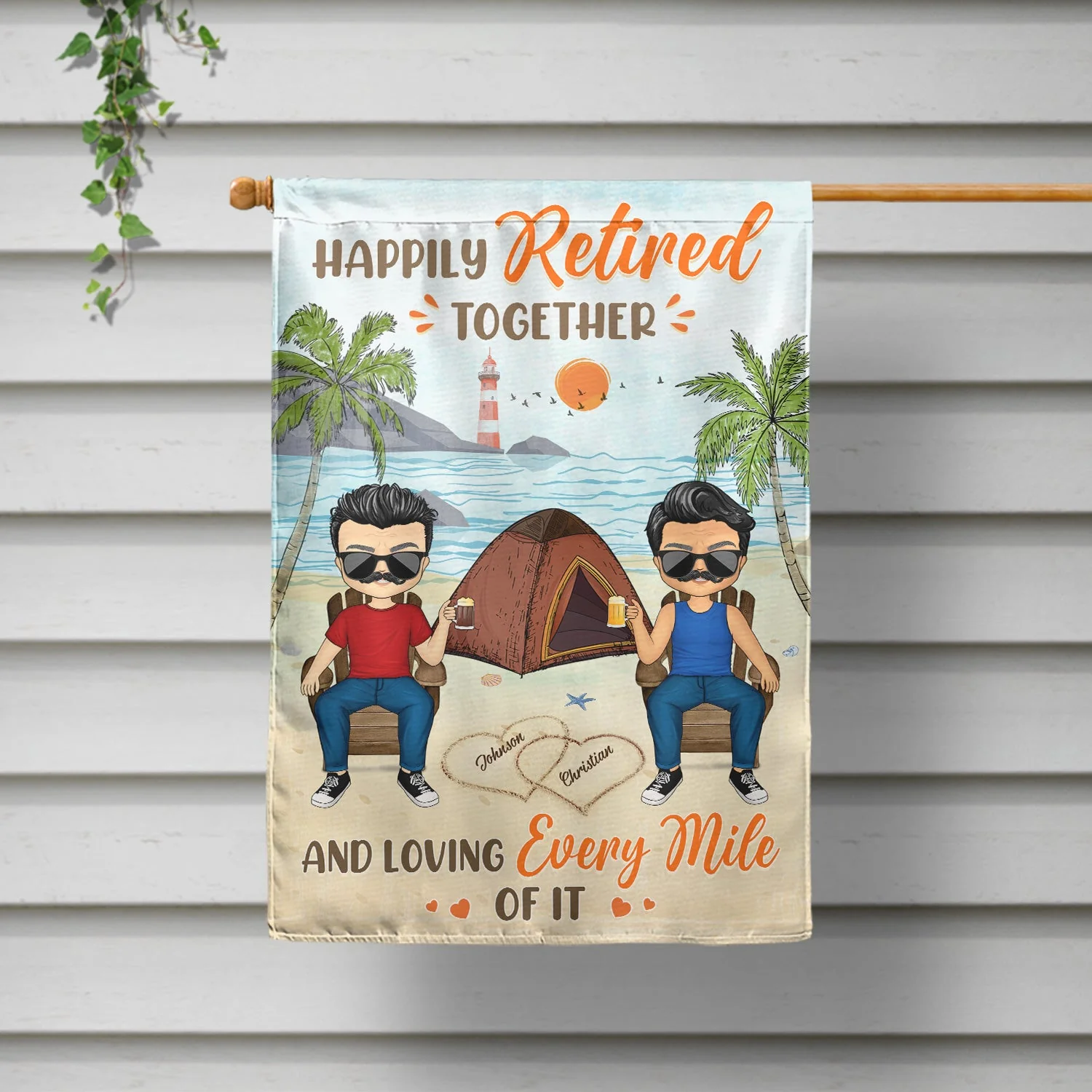 Happily Retired Together And Loving Every Miles Camping Travel - Gift For Couples - Personalized Custom Flag - Image 2