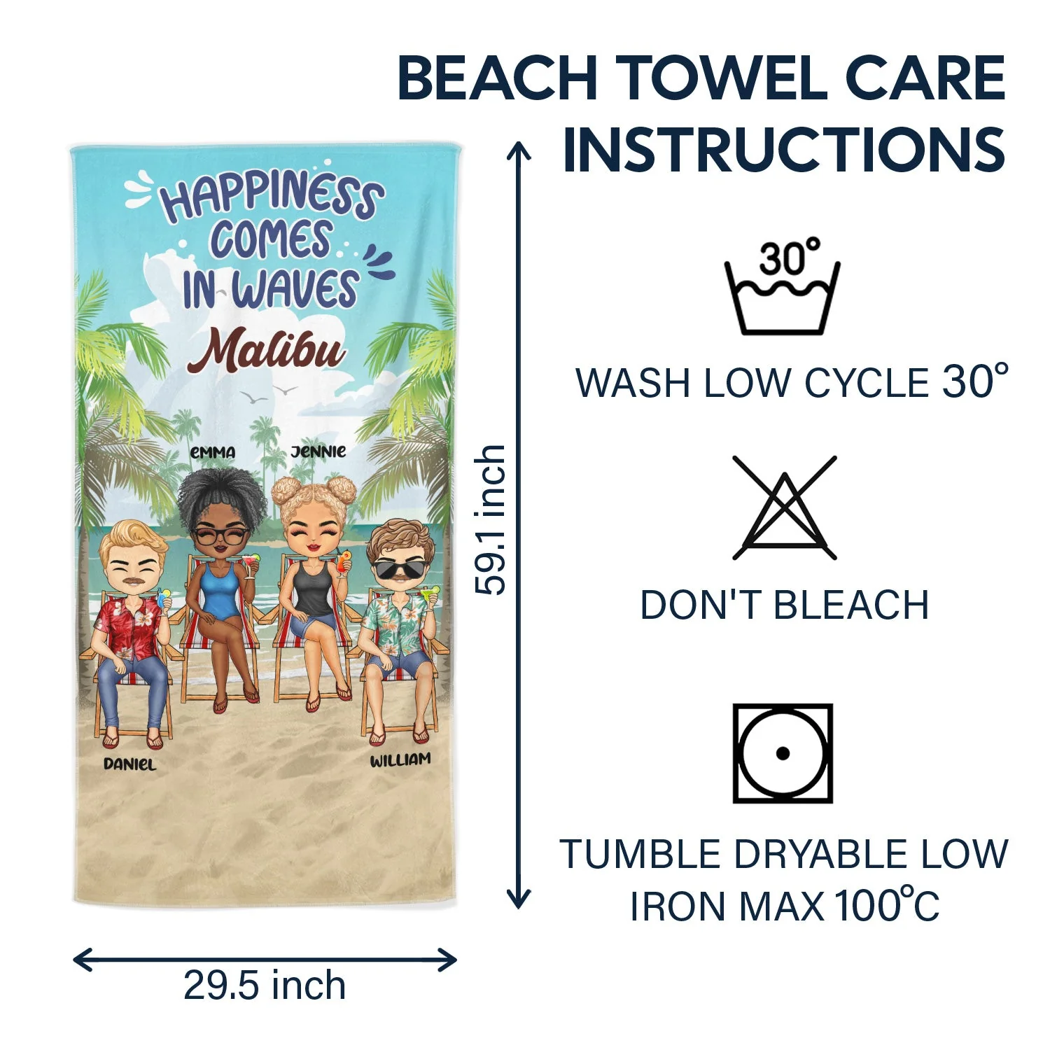 Happiness Comes In Waves - Bestie BFF Gift - Personalized Beach Towel - Image 6