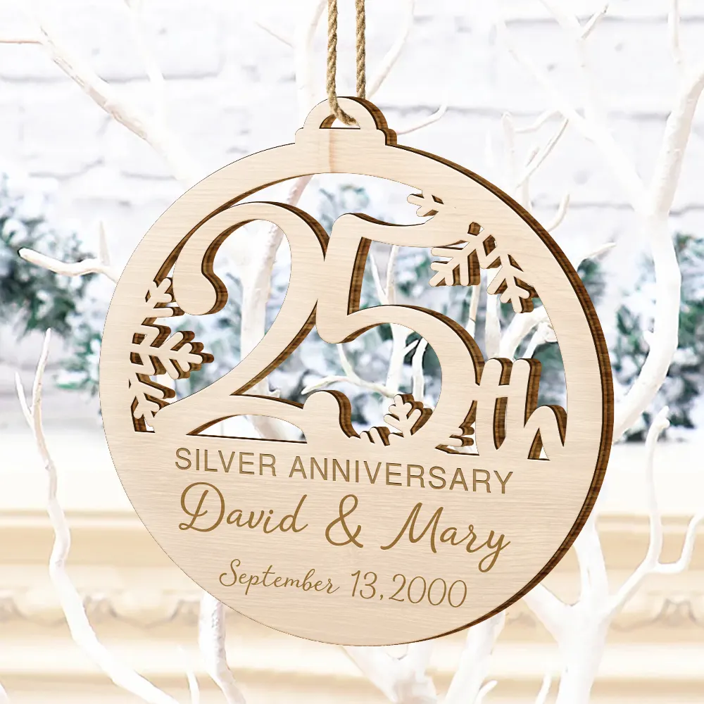 Happy 25th Anniversary - Personalized Custom Shaped Wooden Ornament - Image 4