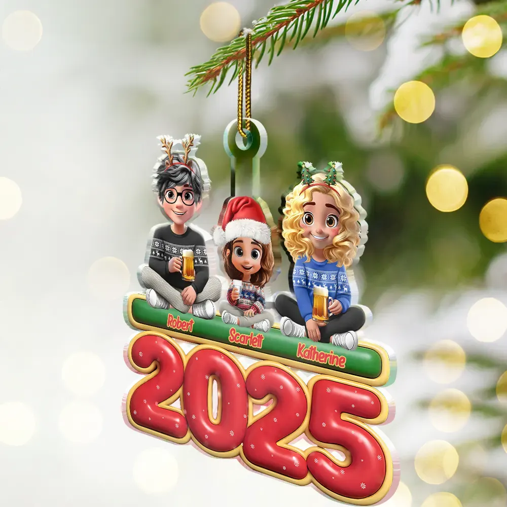 Happy All Family 3D Effect - Personalized Custom Shaped Acrylic Ornament - Image 2
