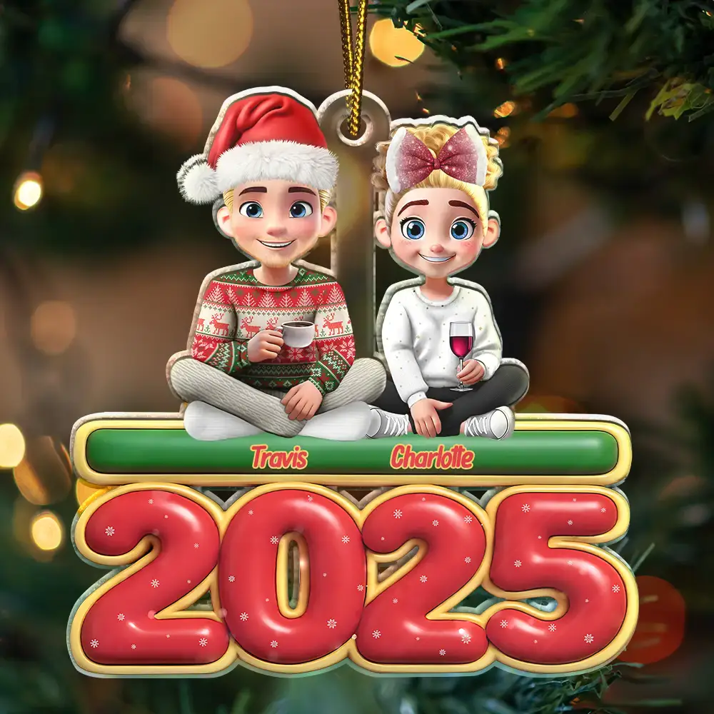 Happy All Family 3D Effect - Personalized Custom Shaped Acrylic Ornament - Image 3