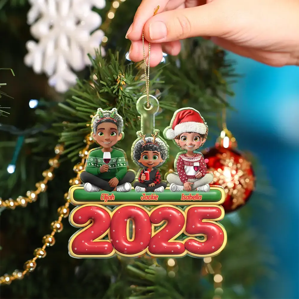 Happy All Family 3D Effect - Personalized Custom Shaped Acrylic Ornament - Image 4