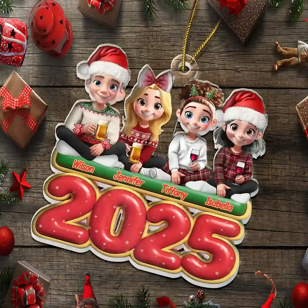 Happy All Family 3D Effect - Personalized Custom Shaped Acrylic Ornament - Image 5