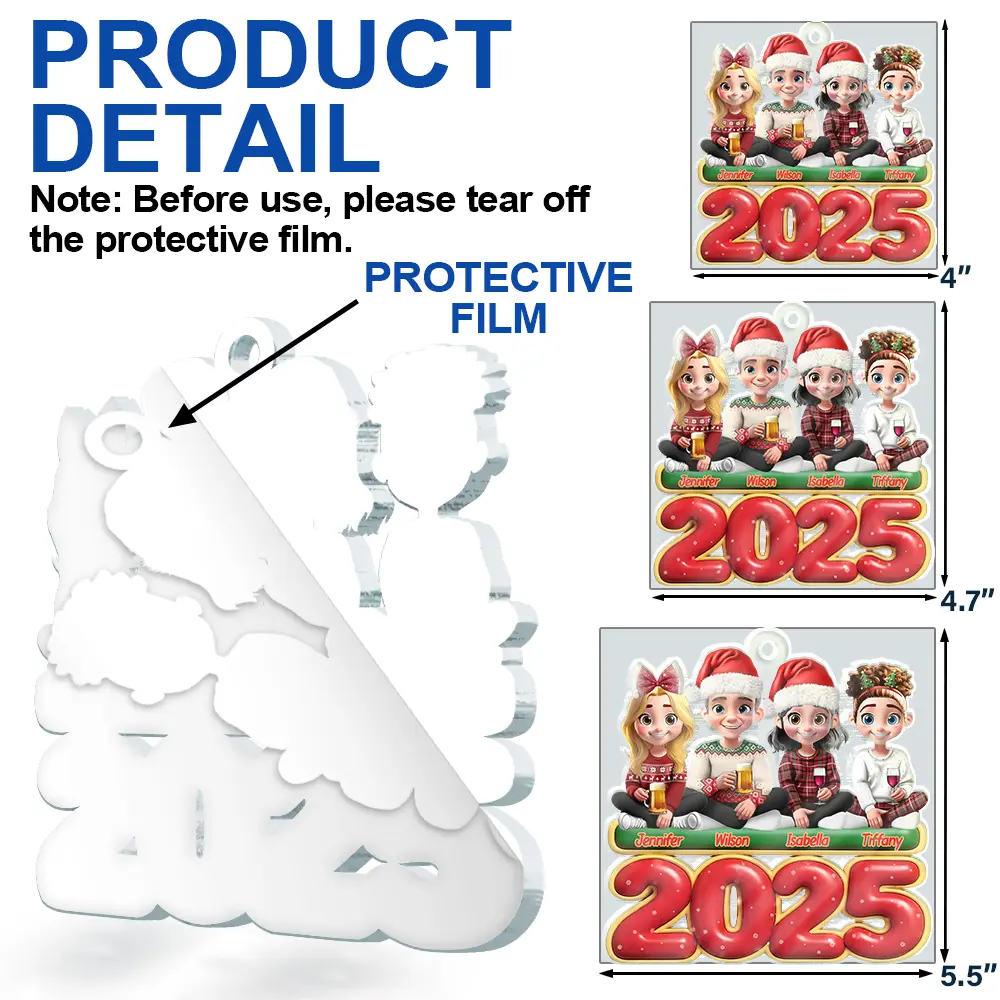 Happy All Family 3D Effect - Personalized Custom Shaped Acrylic Ornament - Image 6