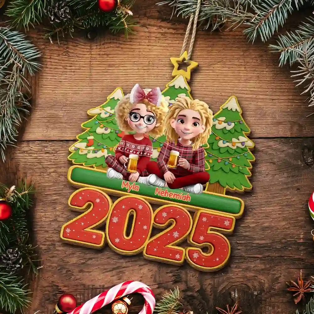 Happy All Family 3D Effect - Personalized Custom Shaped Wooden Ornament - Image 6