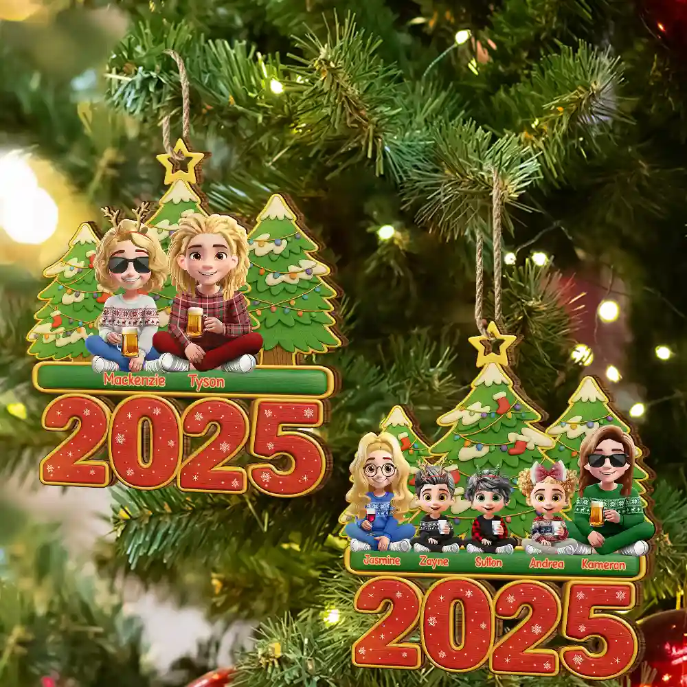 Happy All Family 3D Effect - Personalized Custom Shaped Wooden Ornament - Image 7