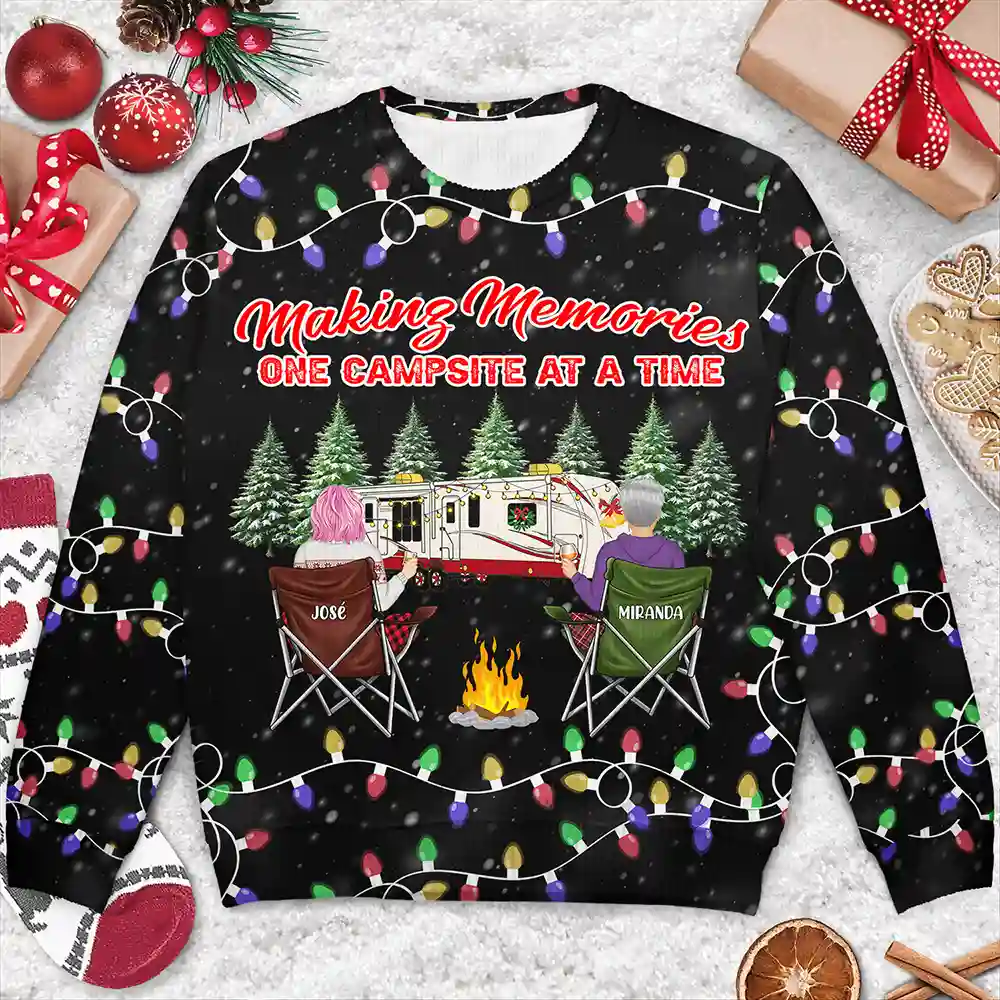 Happy Camper Christmas Couples - Personalized Unisex Ugly Sweater - Image 3
