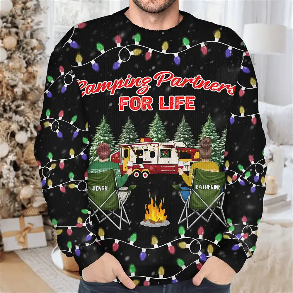Happy Camper Christmas Couples - Personalized Unisex Ugly Sweater - Image 4