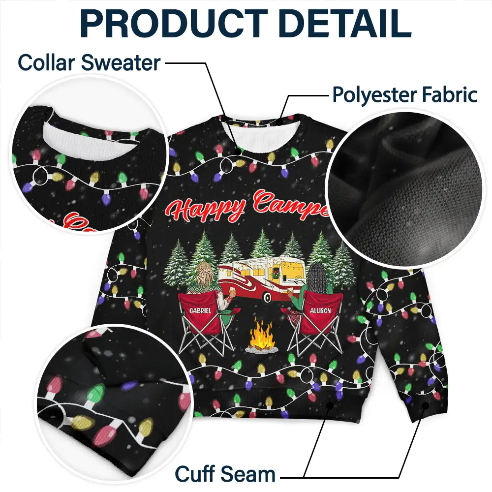Happy Camper Christmas Couples - Personalized Unisex Ugly Sweater - Image 6