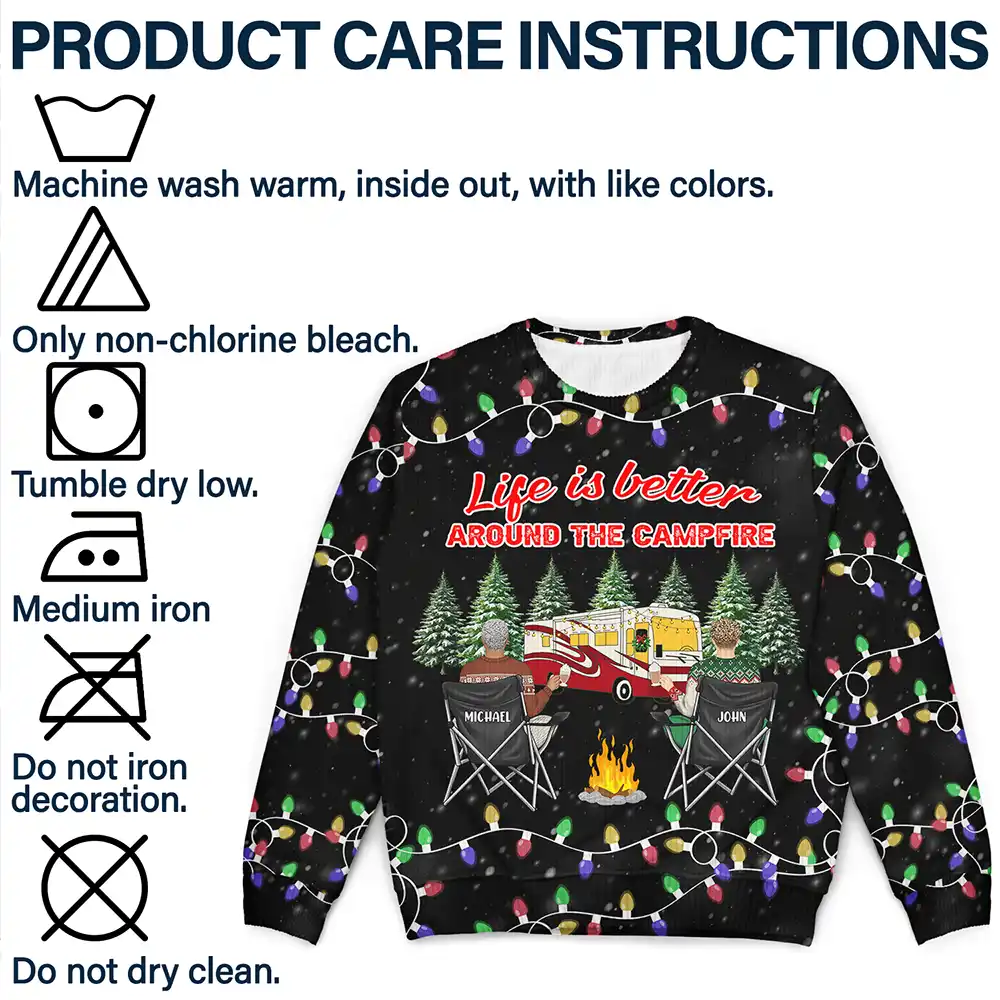 Happy Camper Christmas Couples - Personalized Unisex Ugly Sweater - Image 7