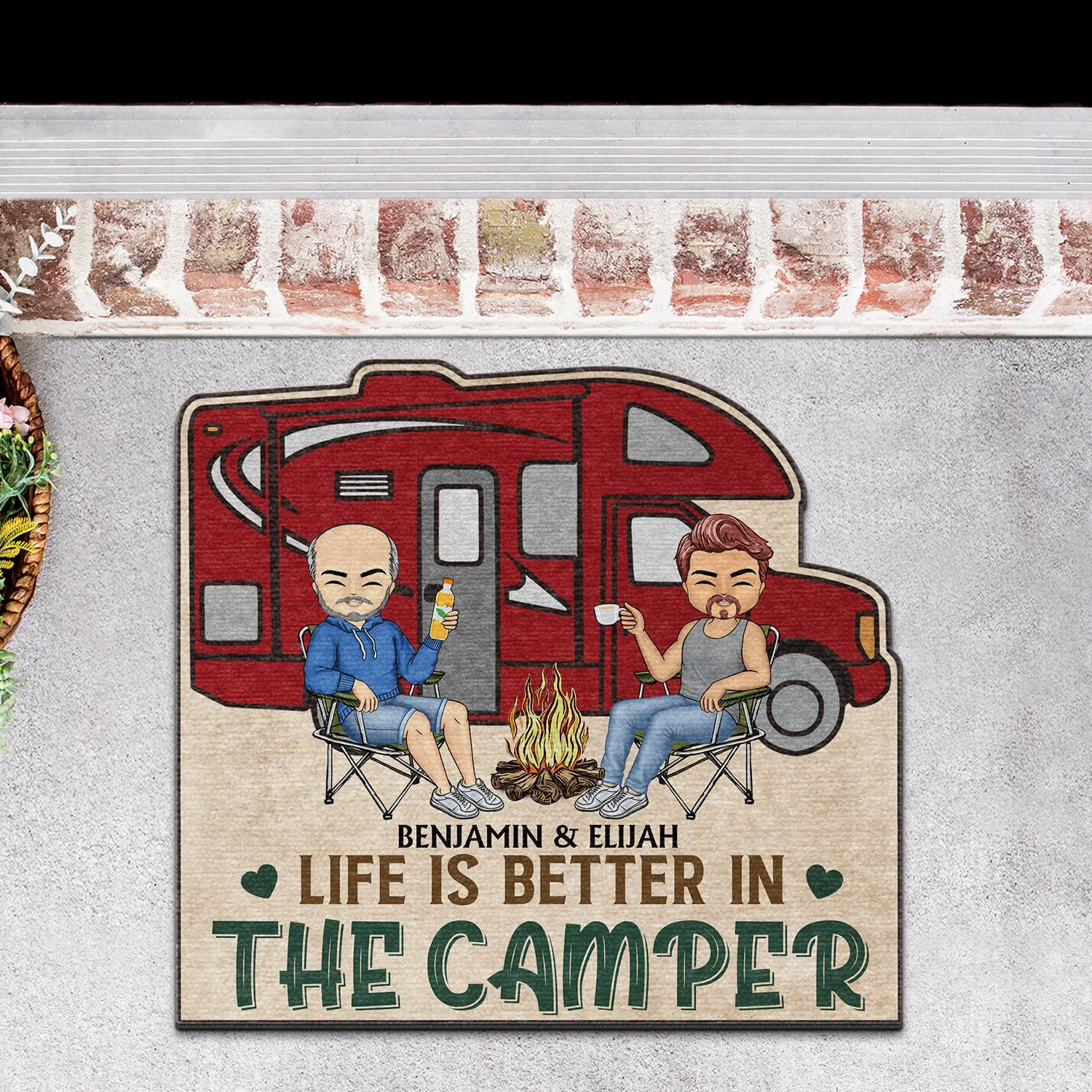 Happy Camper - Gift For Camping Couples - Personalized Custom Shaped Doormat - Image 3