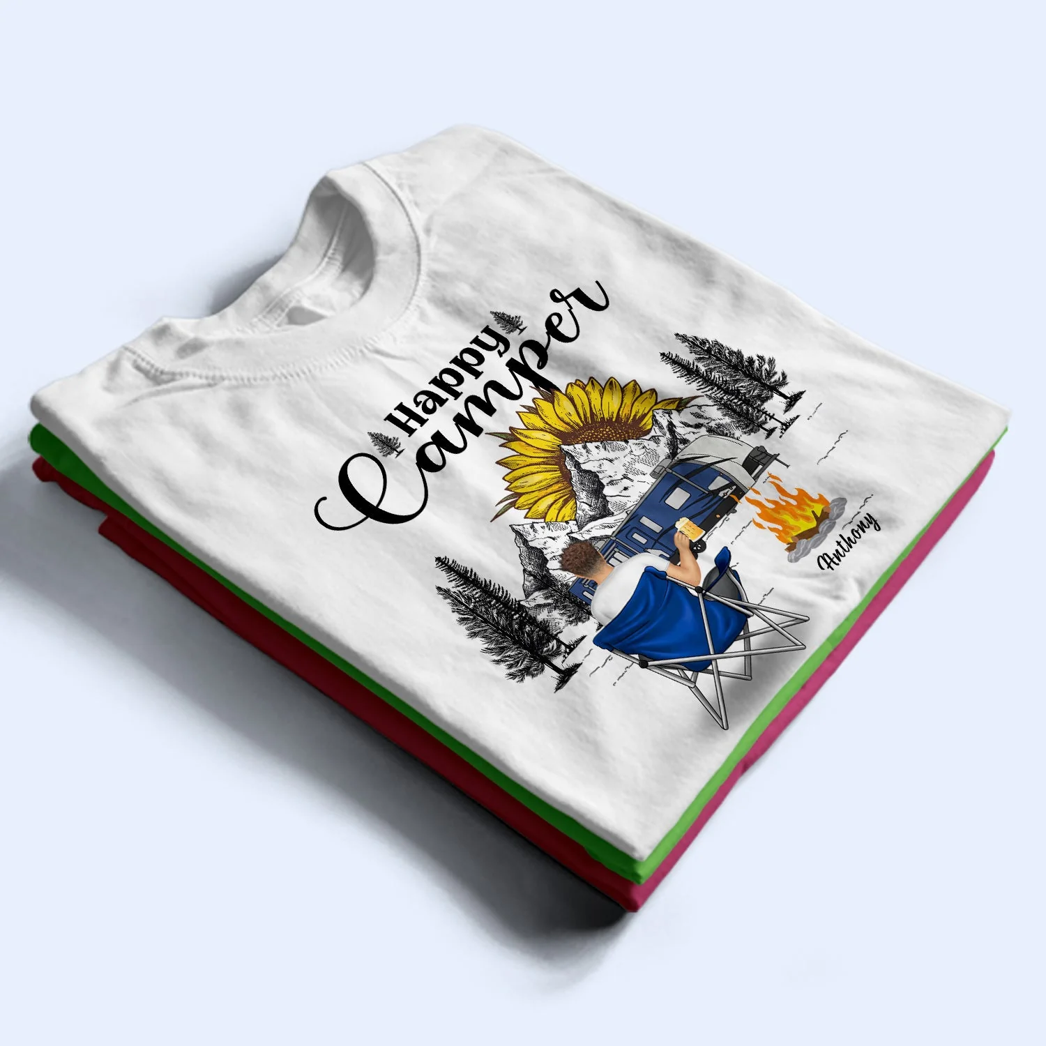 Happy Camper - Gift For Camping Lovers - Personalized Custom T Shirt - Image 2