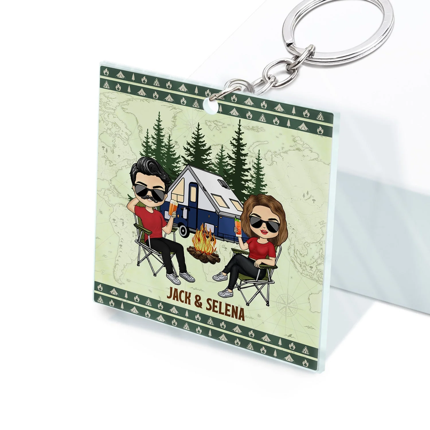 Happy Campers Adventure Awaits - Gift For Camping Couples, Wife, Husband - Personalized Custom Acrylic Keychain - Image 2
