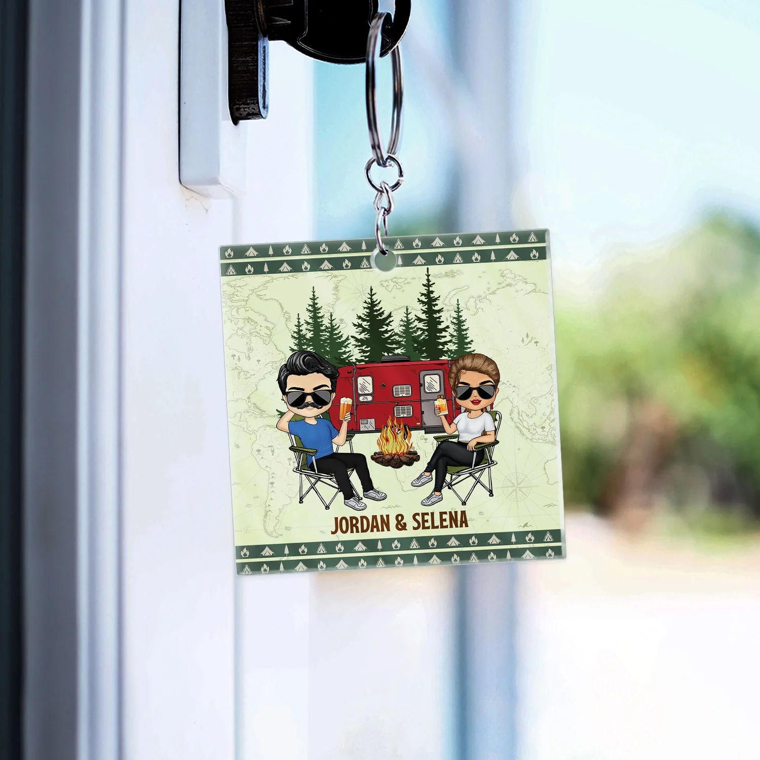 Happy Campers Adventure Awaits - Gift For Camping Couples, Wife, Husband - Personalized Custom Acrylic Keychain - Image 3